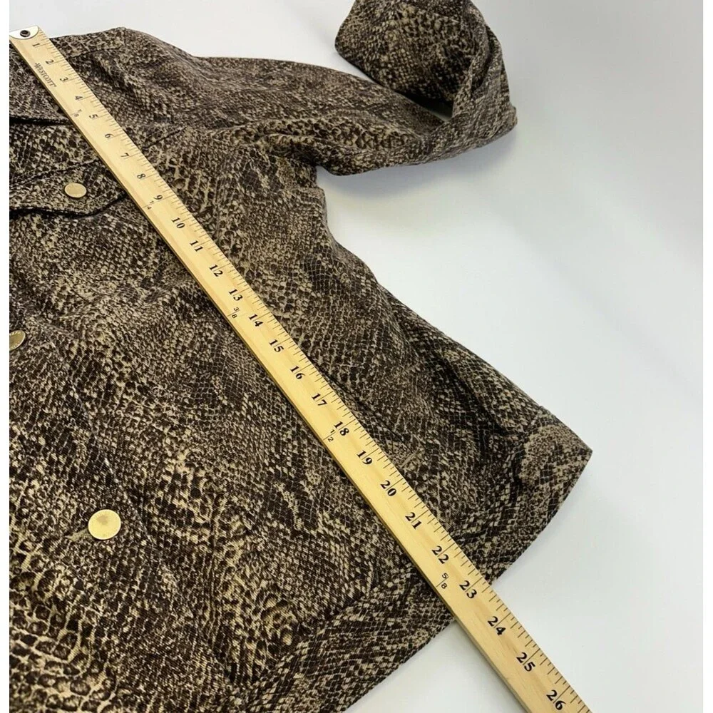 Chaps Snakeskin Python Denim Jacket Brown Button Stretch Flap‎ Pockets Womens 1X
